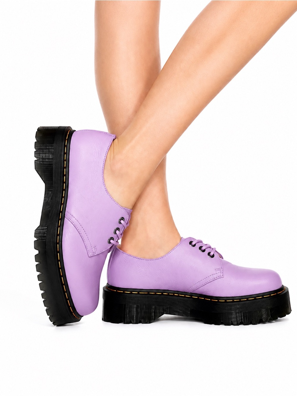 NEW! Dr. Martens Quad II Lilac Leather Lace Up Loafer Platform Oxford Shoes